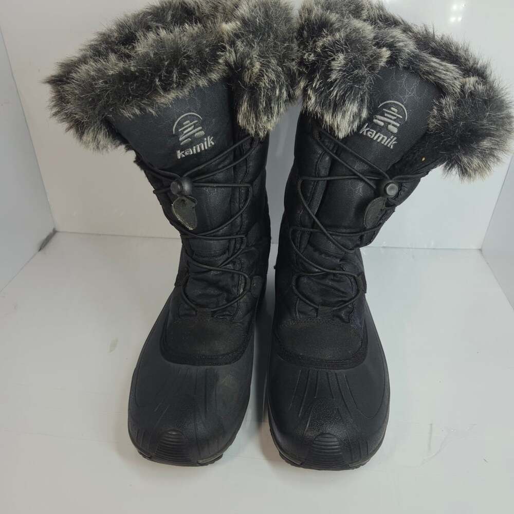 Kamik Momentum Snow Boots Size 10 Black Faux Fur Winter Boots
